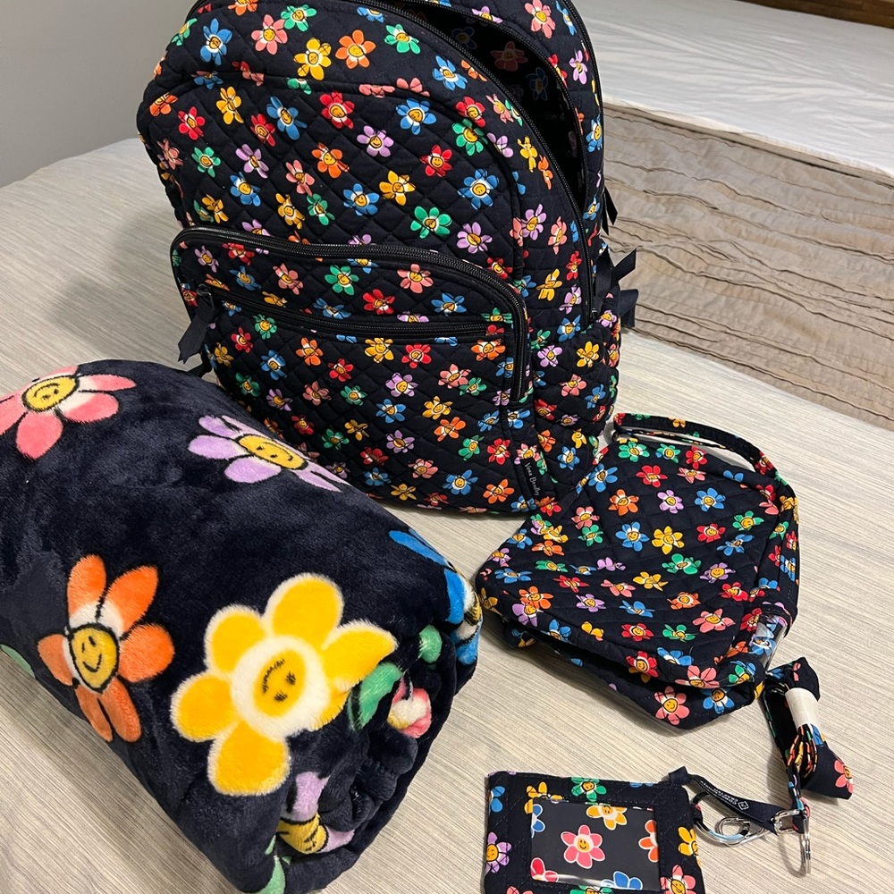 Vera Bradley Pride Daisy Backpack, Lunchbox, ID holder, & throw blanket